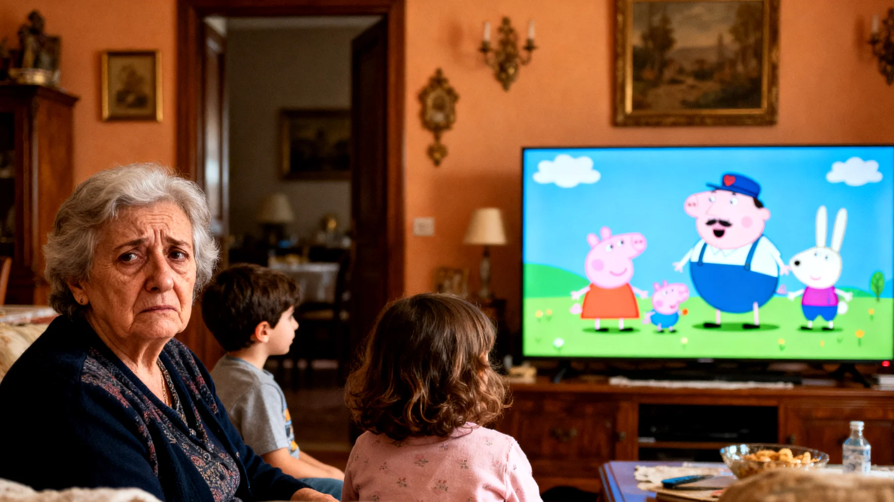 La nonna fatica a gestire i nipoti bambini che trascorrono troppo tempo davanti alla TV e ai cartoni animati, e non riesce a proporre alternative coinvolgenti che li distolgano dagli schermi durante le ore che passano insieme a lei."