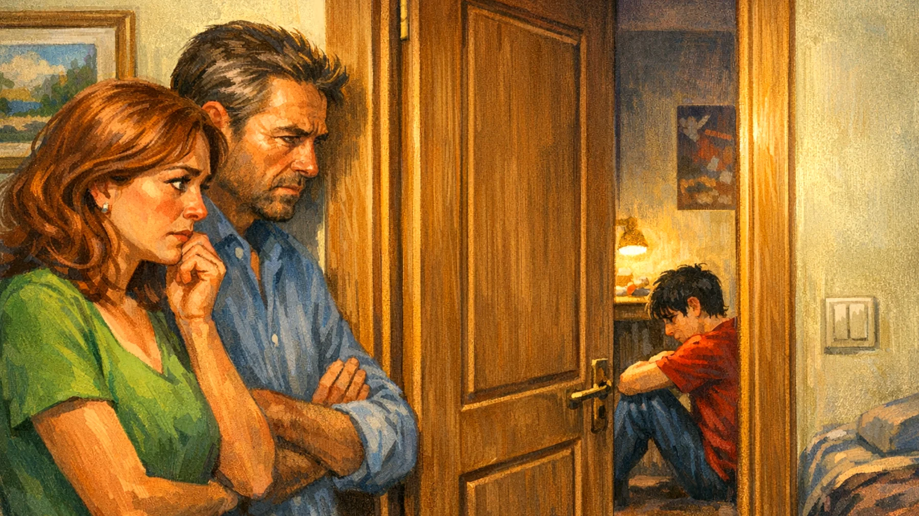 Genitori preoccupati perché il loro figlio adolescente è molto timido, ha pochi amici, preferisce stare sempre in camera da solo e rifiuta le occasioni di socializzazione, creando tensioni familiari e preoccupazioni per il suo sviluppo sociale"