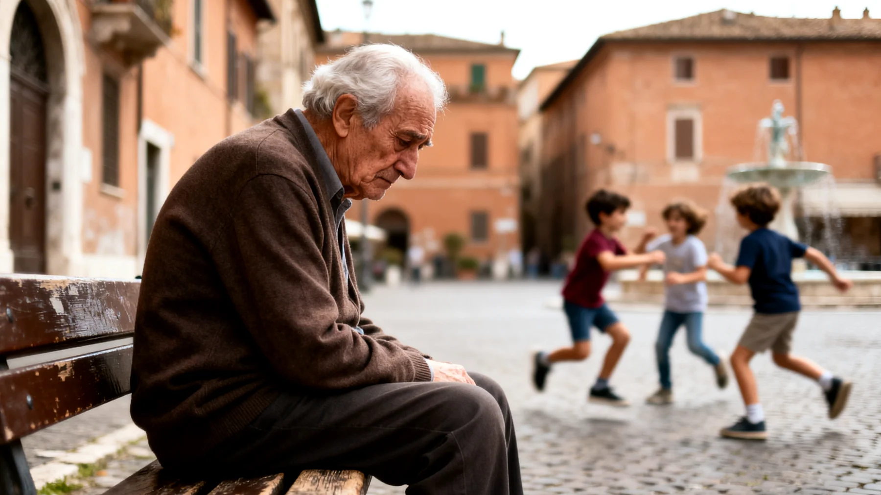 Il nonno si sente in colpa perché, a causa dell'età e dei propri limiti fisici, non riesce a stare dietro all'energia e alle richieste continue dei nipoti bambini, temendo di deluderli o di non essere abbastanza presente come vorrebbe"