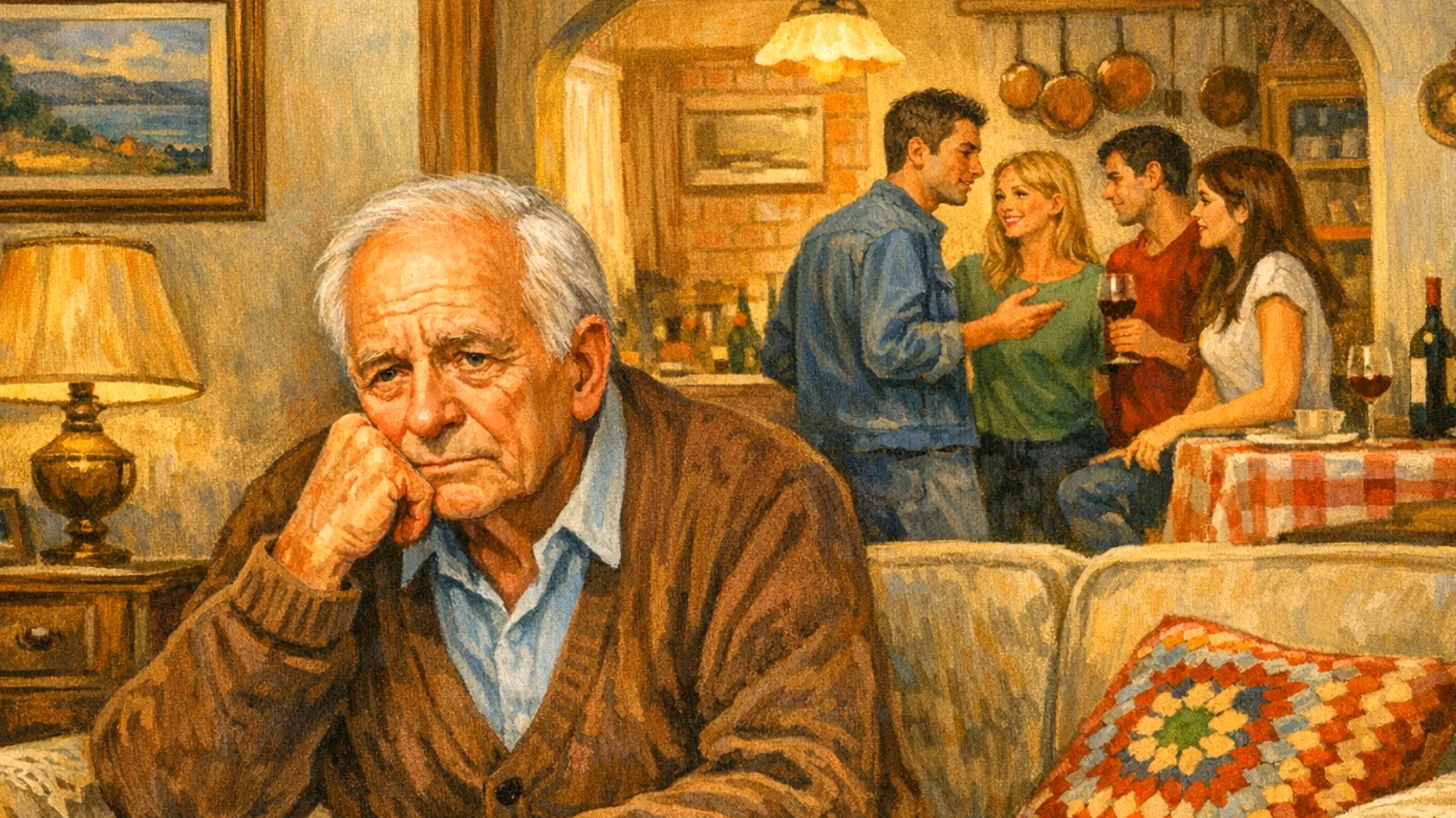 Nonno che prova sensi di colpa per non essere stato abbastanza presente durante la crescita dei propri figli e ora teme di ripetere lo stesso errore con i nipoti giovani adulti, sentendosi inadeguato e in difficoltà nel costruire un rapporto significativo con loro"