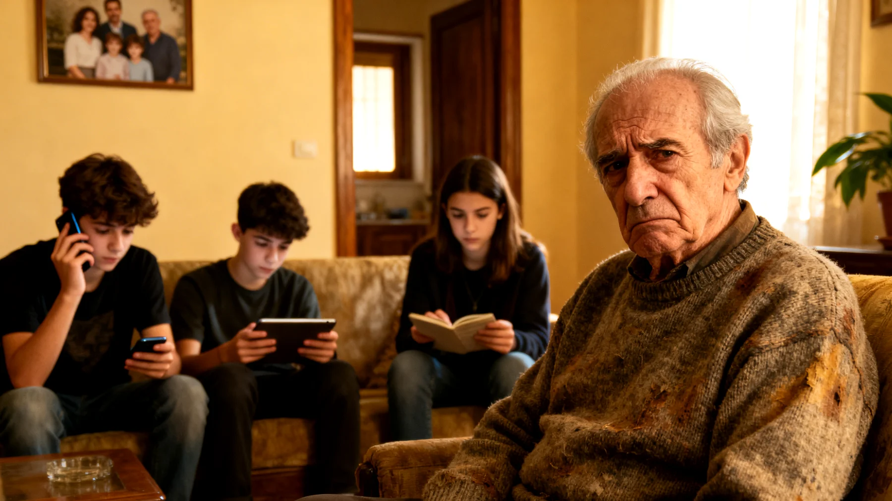 Il nonno fatica a gestire il rapporto con i nipoti adolescenti che trascorrono troppo tempo su smartphone, TV e videogiochi, creando distanza emotiva e rendendo difficile la comunicazione e la condivisione di momenti significativi insieme"