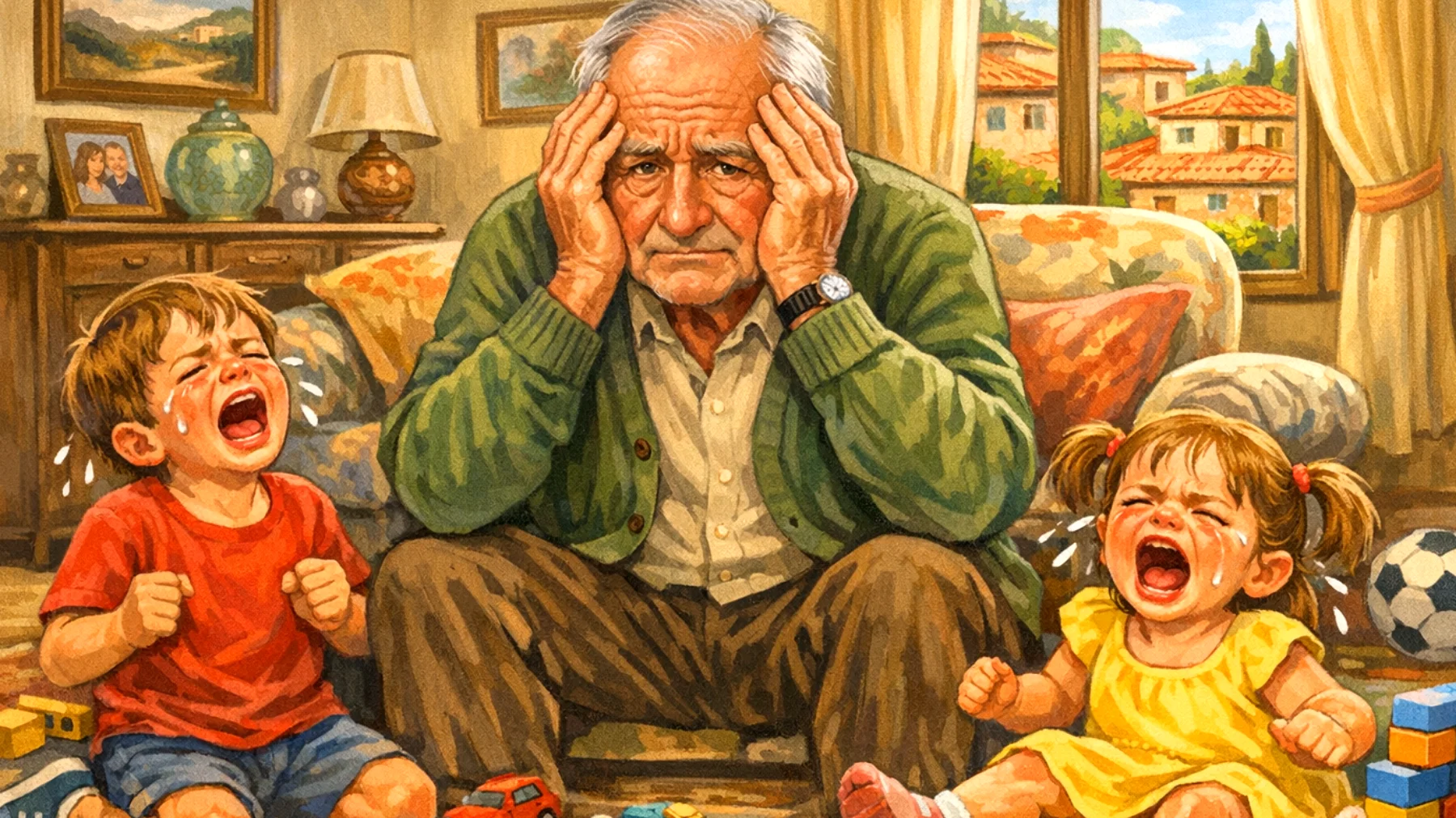 Il nonno fatica a gestire le reazioni esplosive e i capricci dei nipoti bambini quando non ottengono subito ciò che vogliono, sentendosi impotente di fronte alla loro frustrazione"