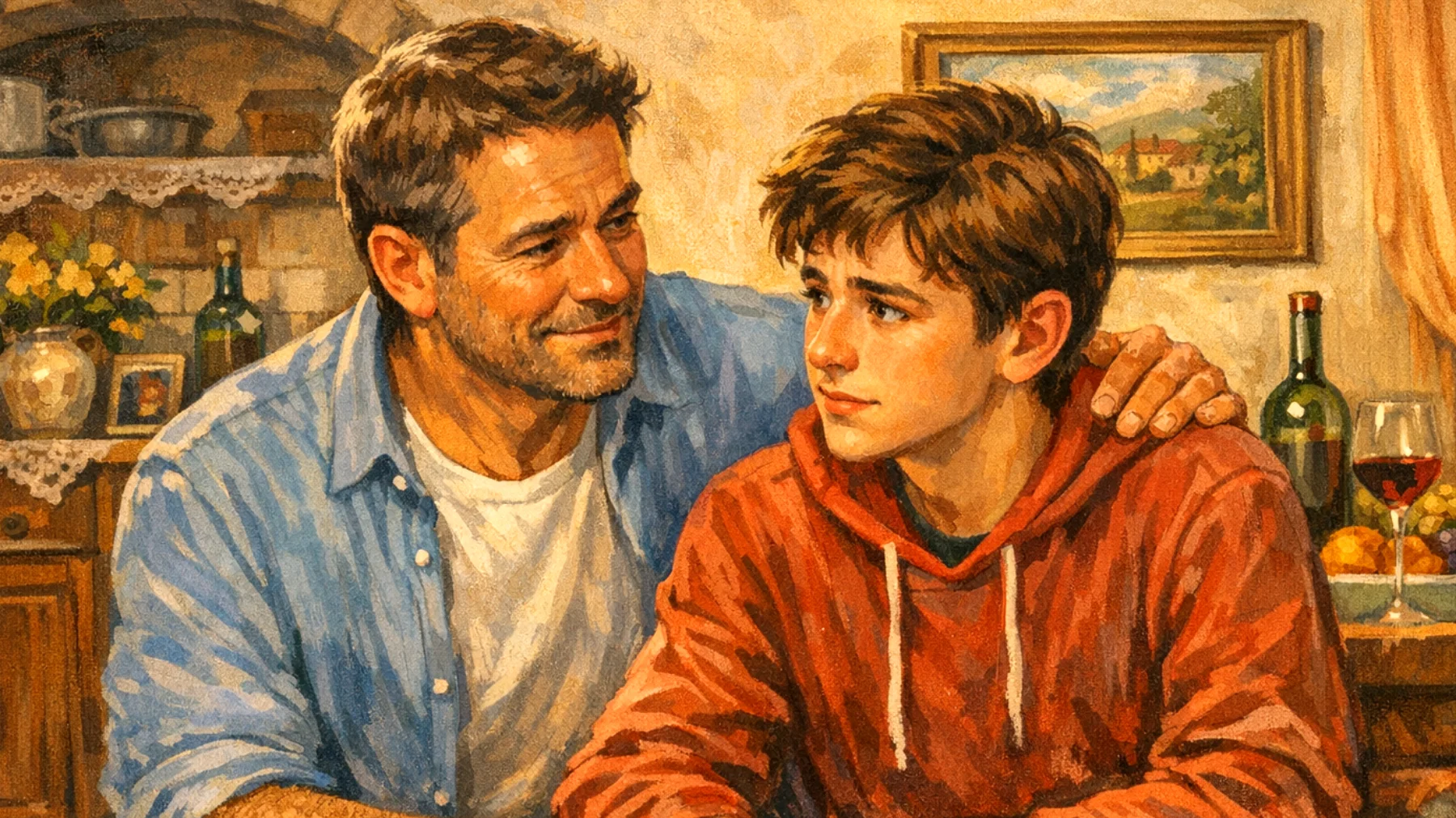 Un papà si confronta con i problemi di autostima del figlio adolescente, che si sente inadeguato rispetto ai coetanei, ha difficoltà ad accettarsi e mostra insicurezza nelle relazioni sociali e nelle prestazioni scolastiche"