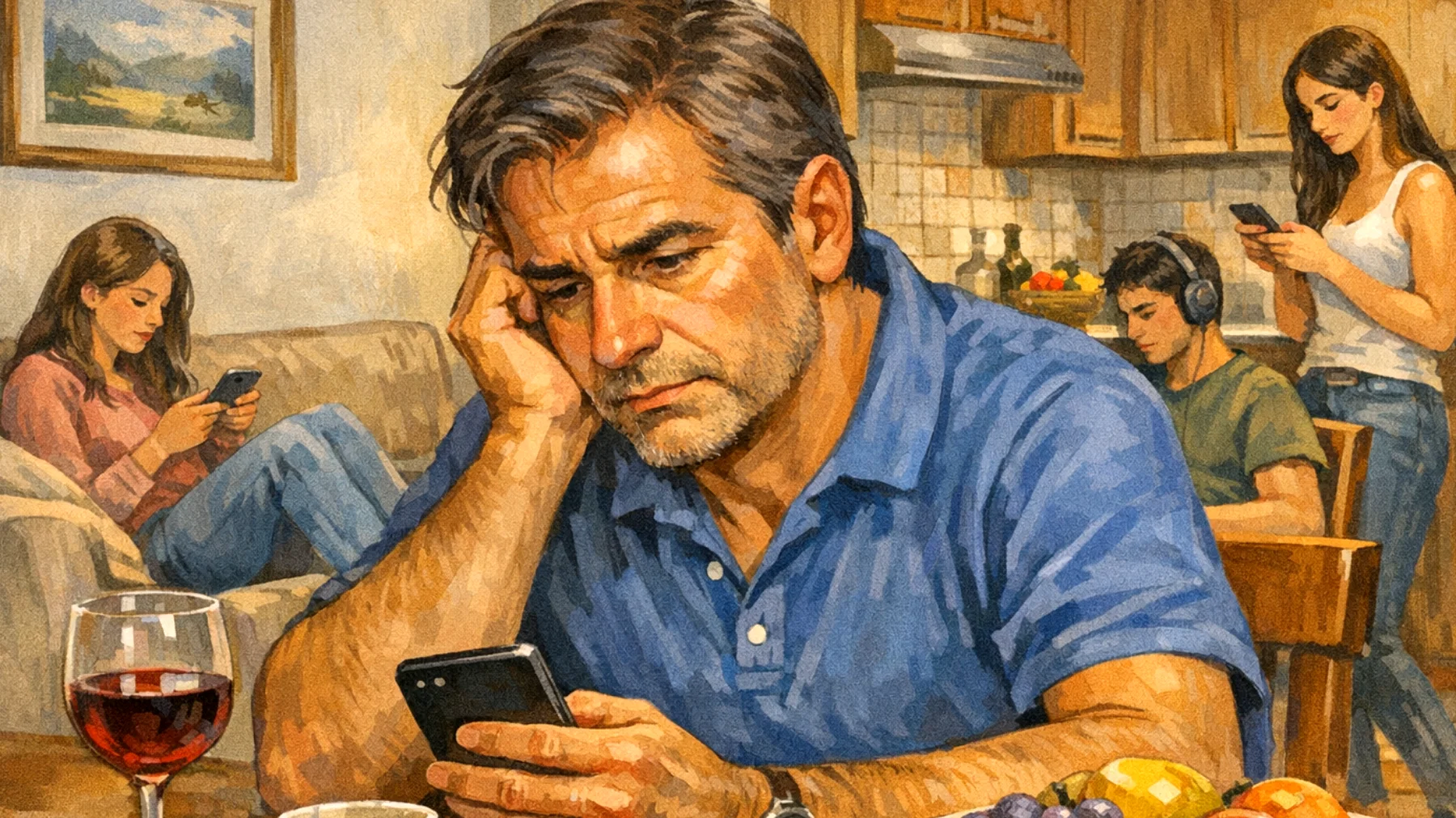 Papà che lavora molto e fatica a creare momenti significativi con i figli ormai giovani adulti, sentendo che il rapporto si è affievolito e limitato a conversazioni superficiali"